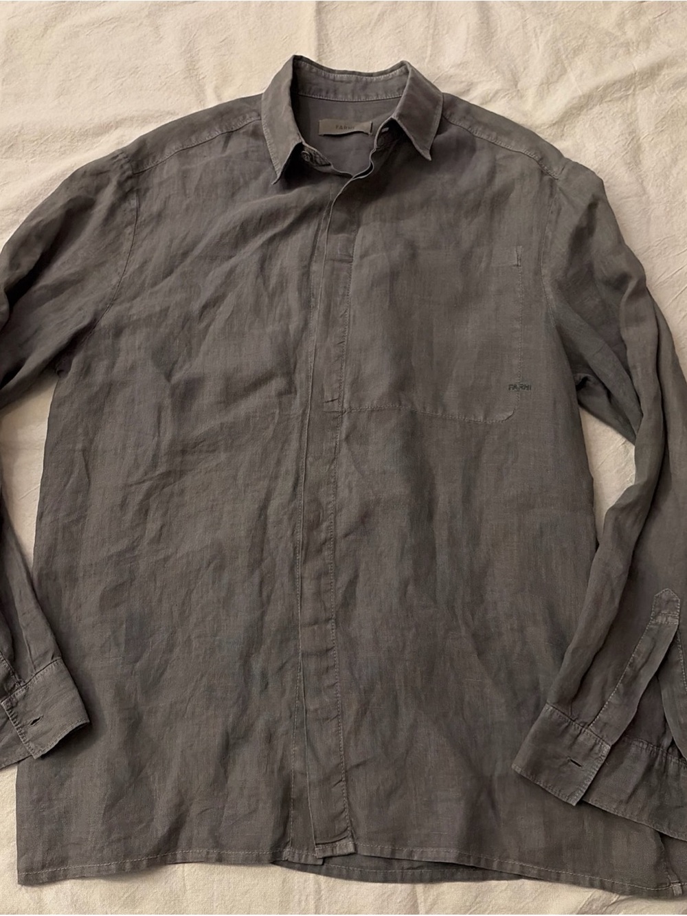 Farhi Men's Linen Gray Long-Sleeve Button-Down Shirt